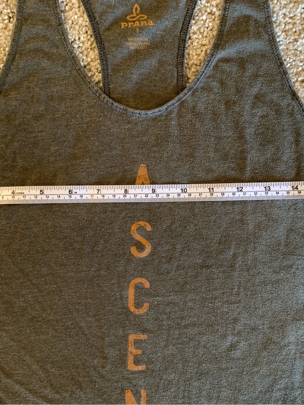 Prana Charcoal Racerback Tank with Rust Lettering - Picture 3 of 4
